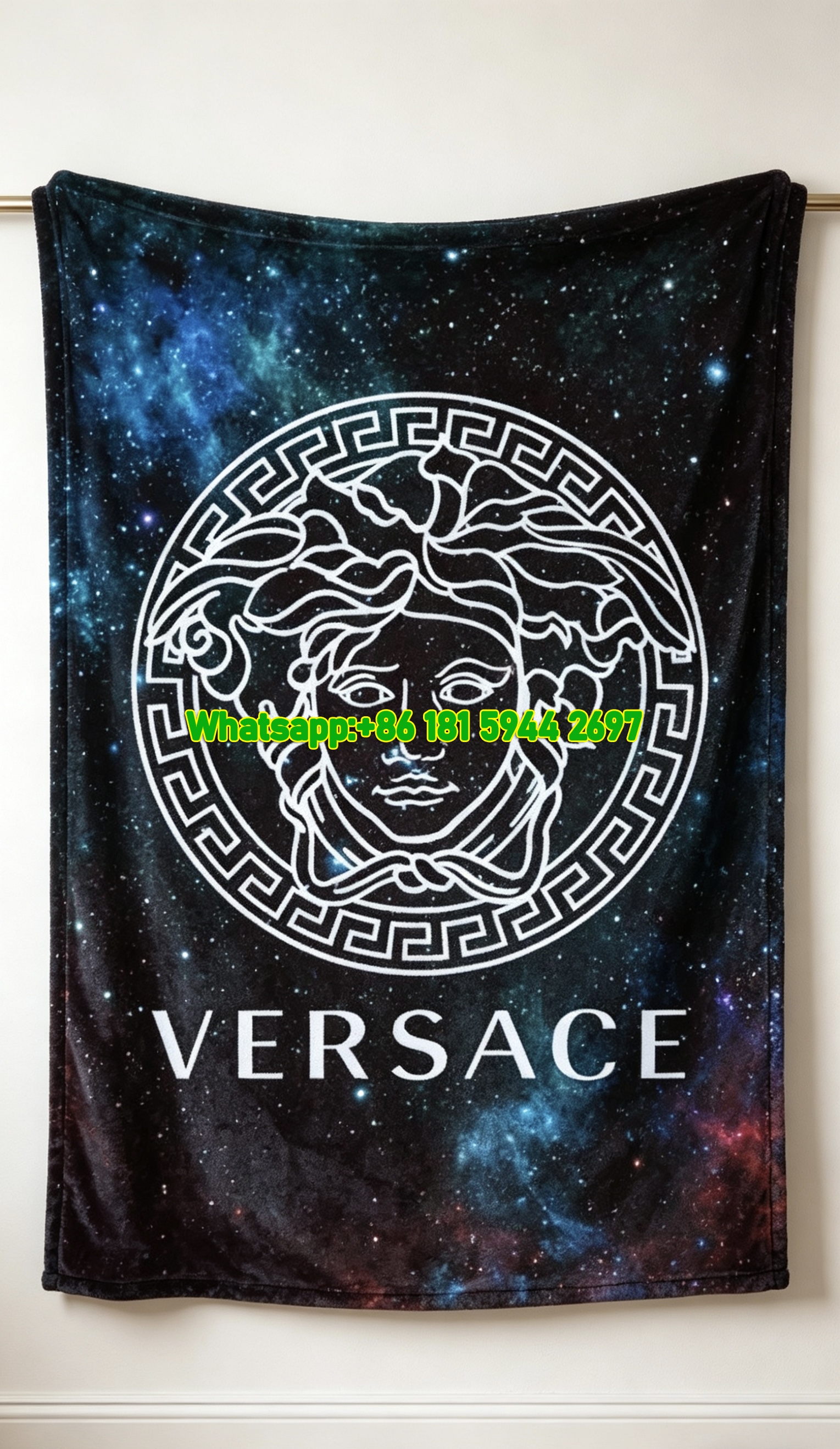 Black and Blue Versace Galaxy Nebula Medusa Print Fleece Throw Blanket IMG_1374